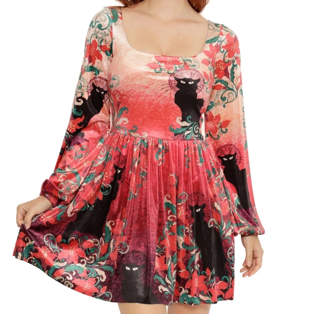 Blackmilk le chat noir cat velvet dress fairycore cottage renaissance art fairy